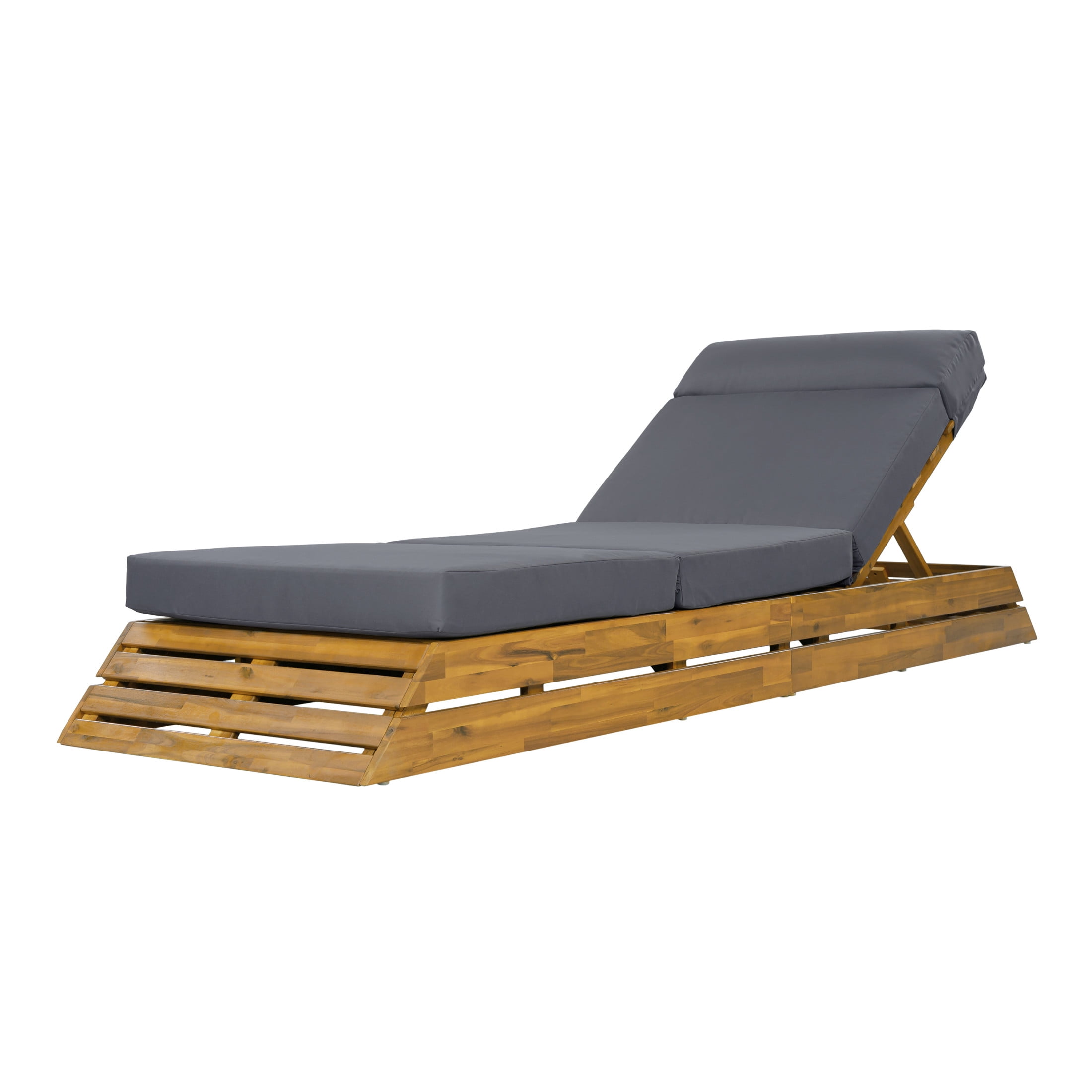 Christopher Knight Home 88.39" Outdoor Chaise Lounge Set with 4-Fold Water-Resistant Cushion, Teak + Dark Gray