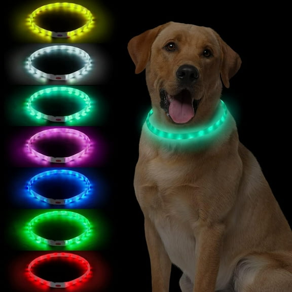 LED Multi-Color Dog Collar, Rechargeable 7 Colors Changing Light Up Dog Collar, Dog Lights Make Pet Visible and Safety for Night Walking，Outdoor, Camping, for Small Medium Large Dogs by