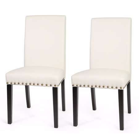 Cream Leather Kitchen Chairs XtremepowerUS Sef of 2 Barton Luxury Stylish Nail Head Leather Dining Chair Extra Large, Cream ()