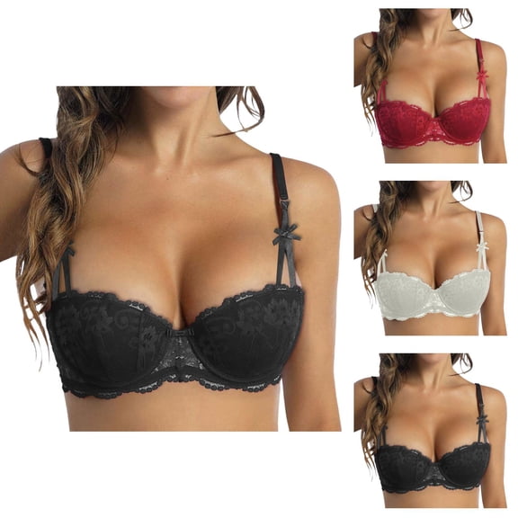 Lace Bras for Women Lightweight Comfortable Breathable Anti Sagging Underwire Push Up Balconette Bra Cute Bralette