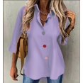 thumbnail image 1 of elegant Lapel Solid Color Polyester Long Sleeve Placket Button Shirt Top, oversized, for Women, 1 of 6