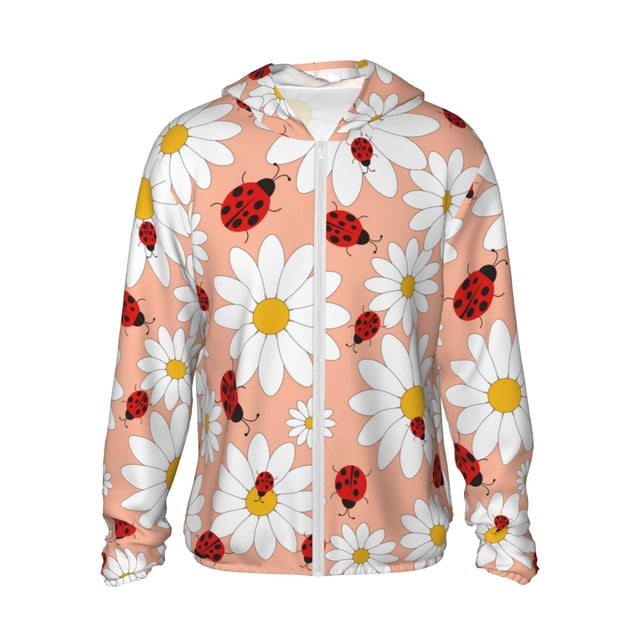 Fotbe Daisy and Ladybug Chaqueta con Protección Solar UPF 50+ para Hombre y Mujer, Camisa con Capucha y Bolsillos-3X-Large