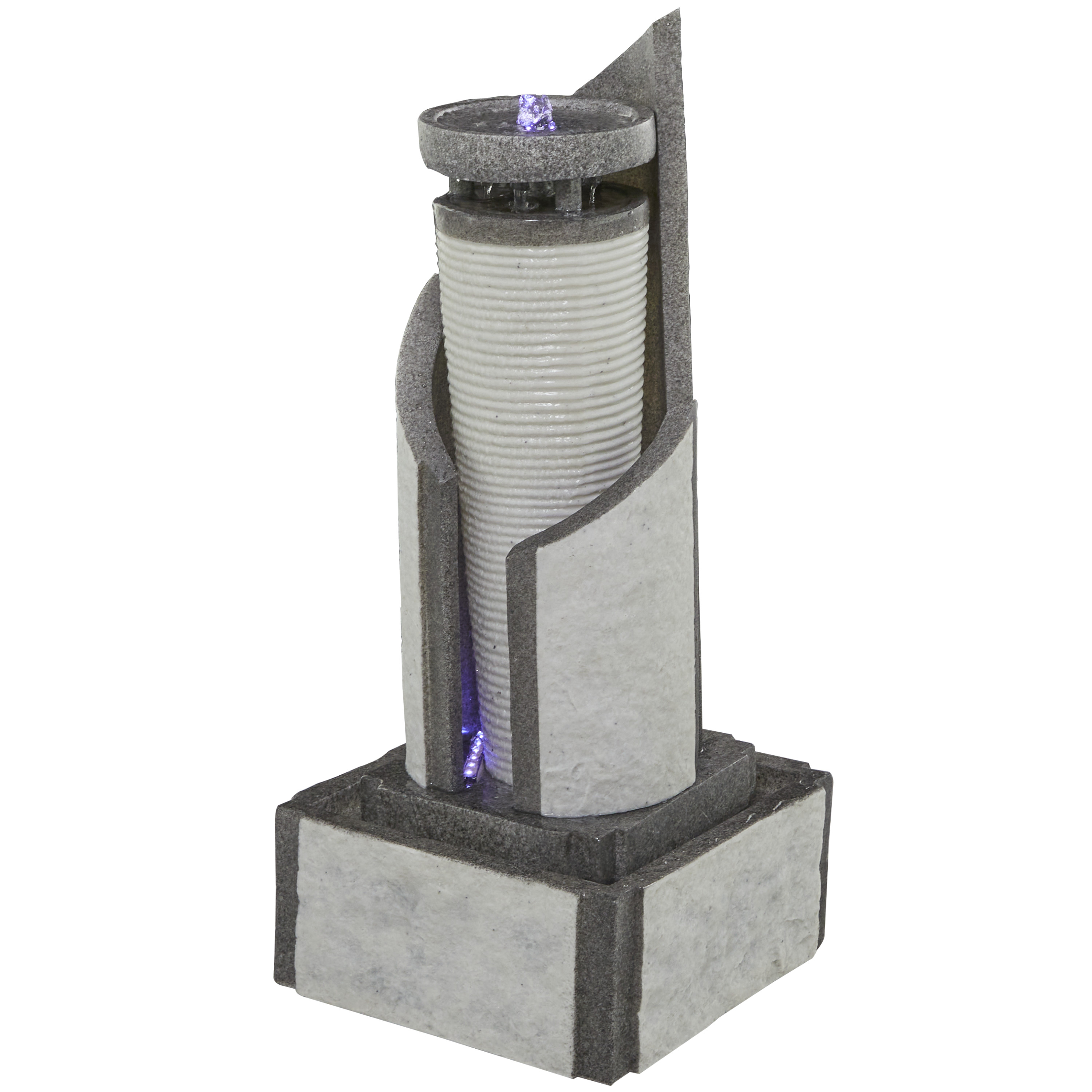 DecMode Light Gray Geometric 2 Tier Fountain Indoor Outdoor Decor with LED Light