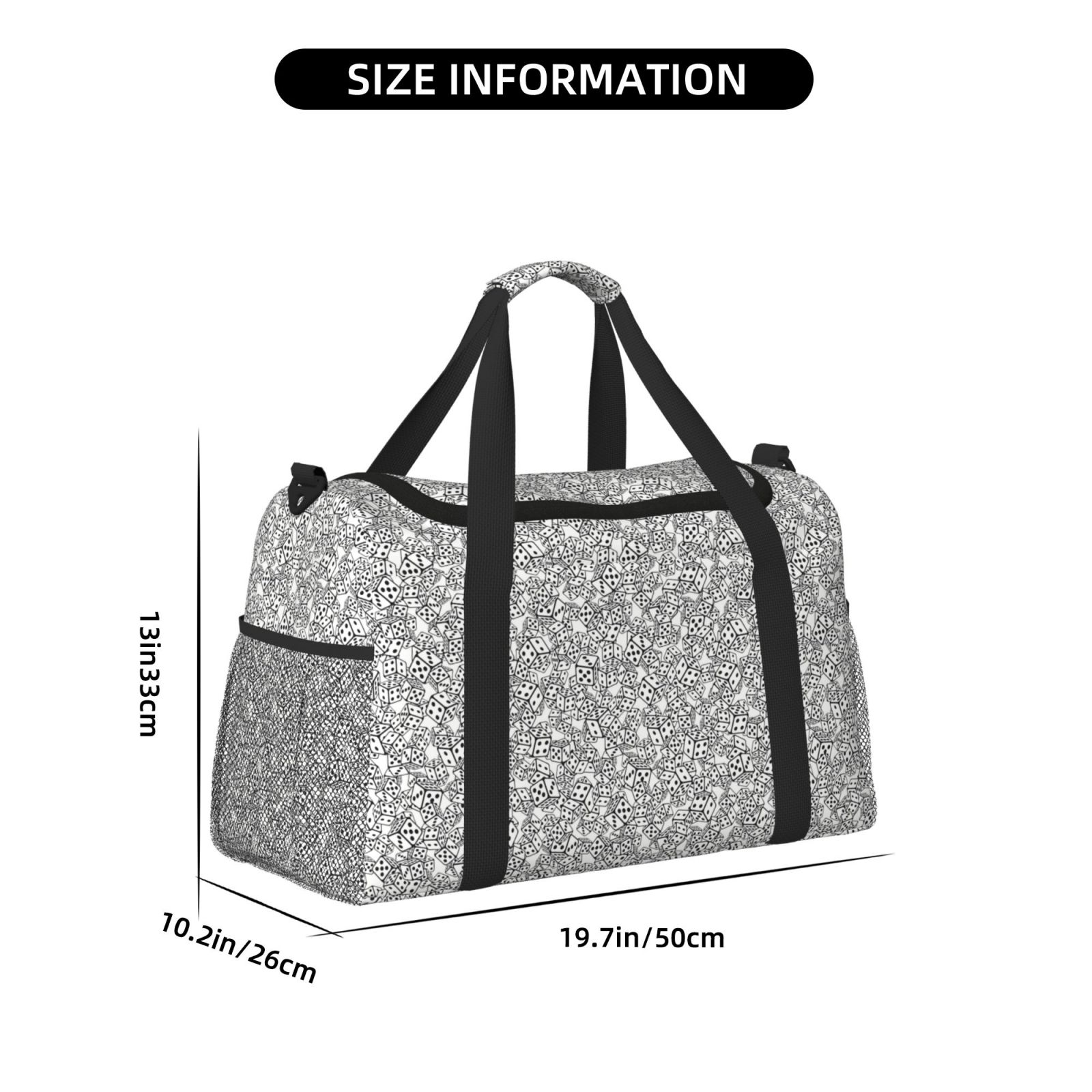 Picia Dice Cubes Print Travel Duffle Bag,Weekender Bags for Women with Shoe Compartment, Gym Duffel Bag with Wet Pocket, Hospital Bags for Labor and Delivery
