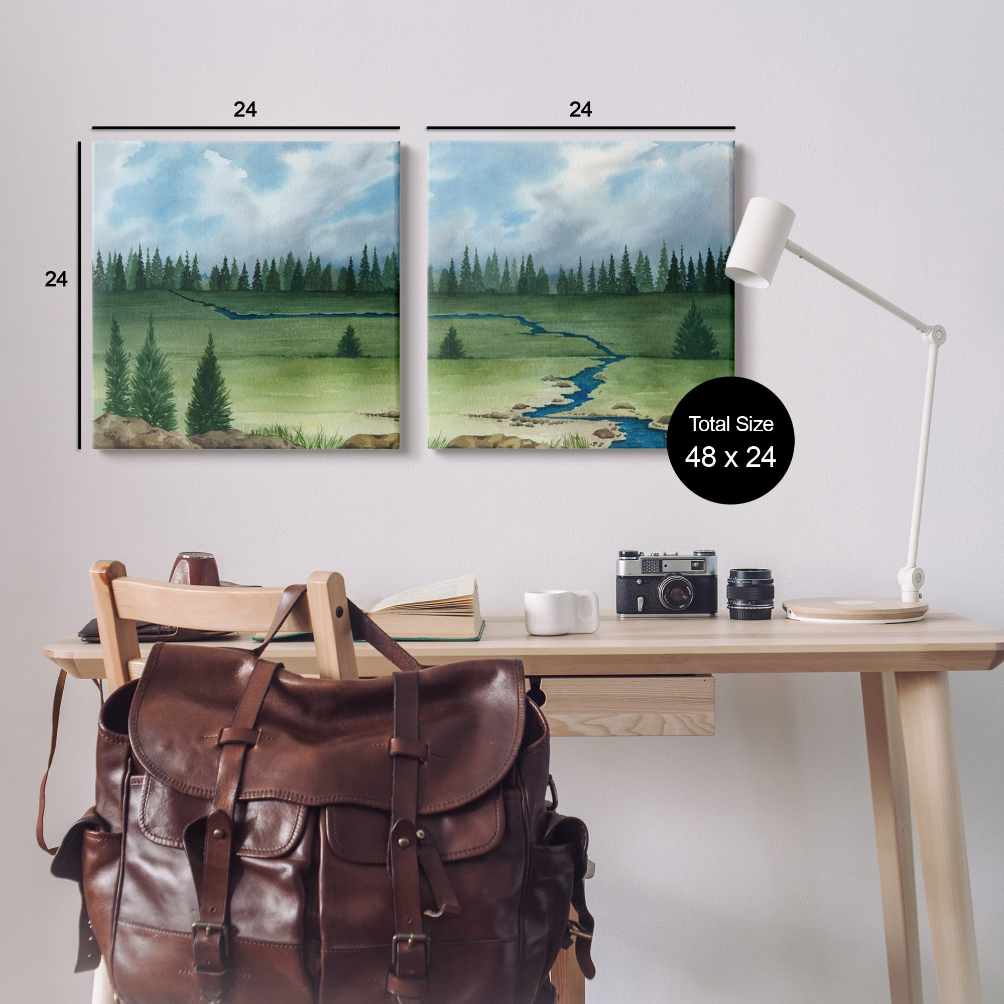 Stupell Distant Stream Trees Nature Landscape Landscape Painting Gallery Wrapped Canvas Print Wall Art, Set of 2