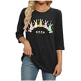 thumbnail image 4 of FNFYFH 3/4 Length Sleeve Womens Tops Crew Ribbed Knit Easter Shirts Cute Rabbit Print Blouse, 4 of 8