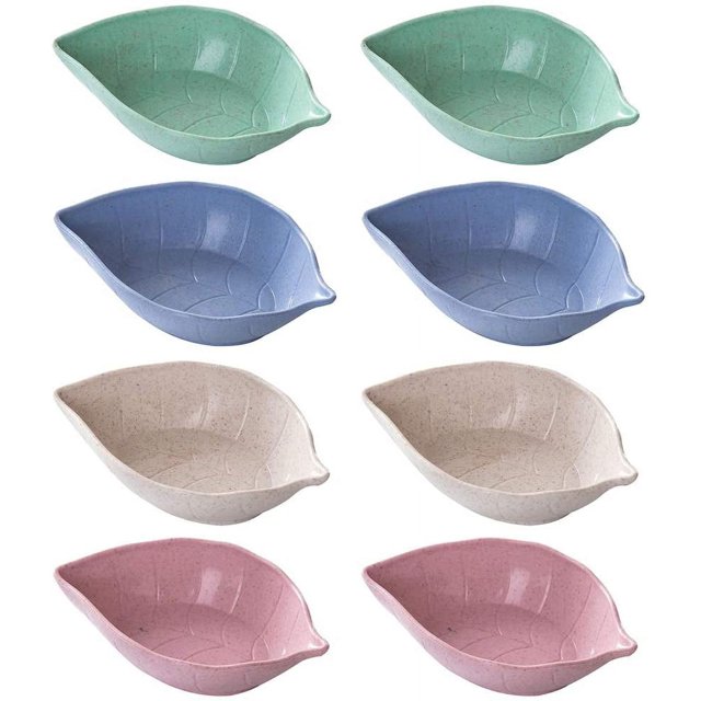 Platillo de salsa de soja Juego de cuencos para salsa de tapas Platillo de especias pequeño Mini plato de aperitivo Platillos en forma de hoja 8 piezas utilizadas para refrigerios con salsas