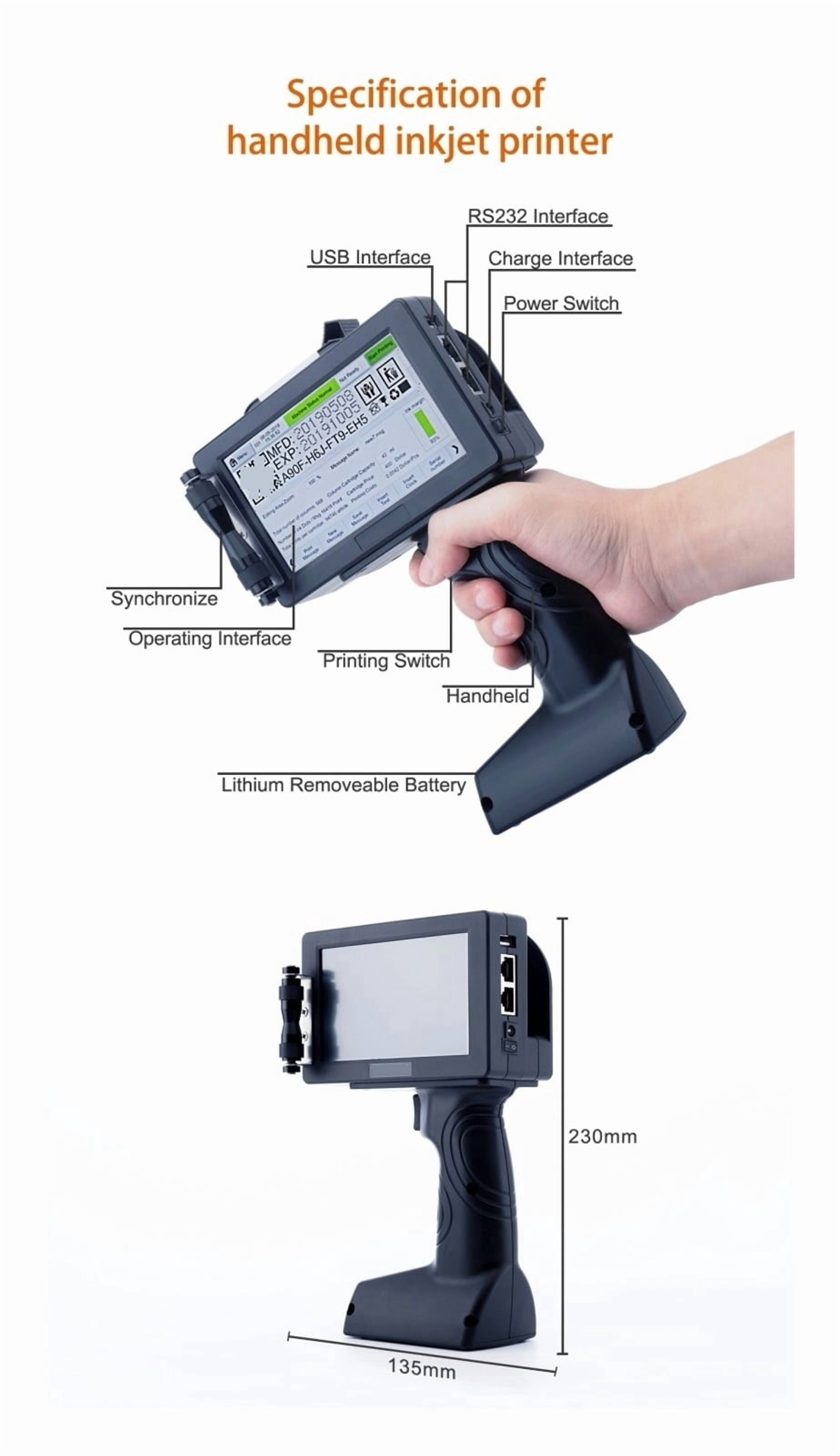 Handheld Ink Jet Printer QR Bar Batch Code Variable Serial Number Logo Picture Label Handheld Thermal Inkjet Printer ,Multifunction Inkjet Printer