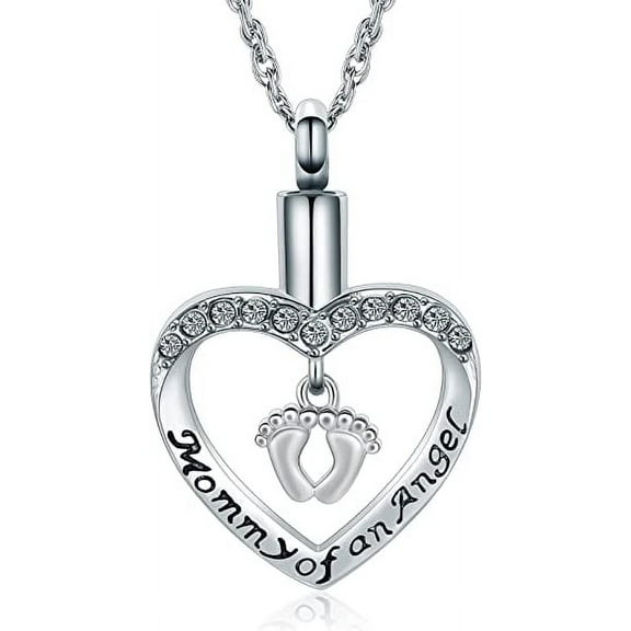Footprint Ashes Cremation Urn Jewelry Heart Shape Urn Necklaces for Ashes Memorial Mini Keepsake