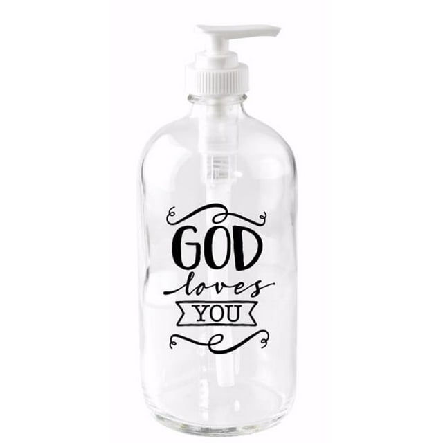 Dieu Vous Aime Distributeur de Savon en Verre de 16 oz