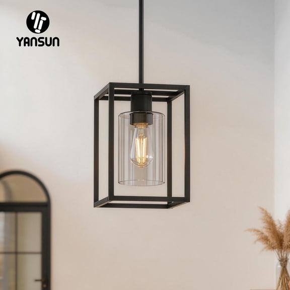 YANSUN Pendant Lights Kitchen Island, Rustic Farmhouse Pendant Light Fixtures with Clear Glass Shade, Adjustable Hanging Lighting for Dining Room, Entryway and Foyer