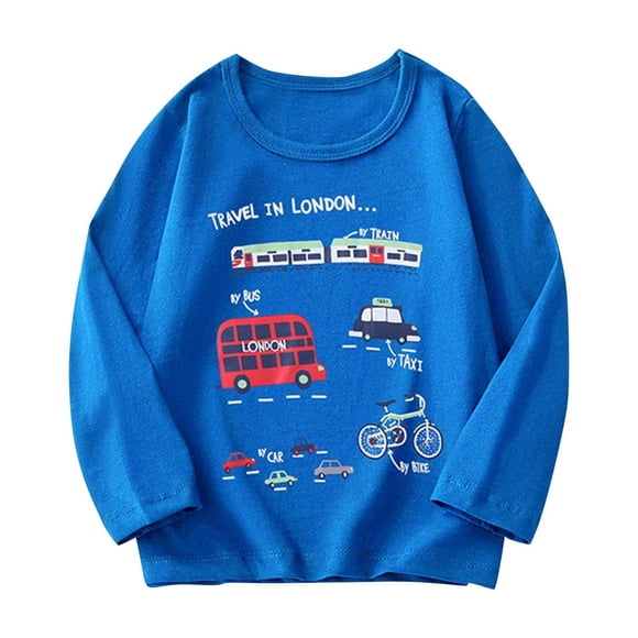 Économies d'Hiver! SROBPTY Chandails à Manches Longues pour Tout-Petits, T-Shirt à Manches Longues à Col Rond Imprimé Voiture Style Printemps pour Enfants de Petite et Moyenne Taille et Garçons Bleu, 4 Ans