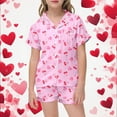 thumbnail image 2 of oqasdz Girls Outfits Cartoon Cherry Print Silk Short Sleeve Shirts and Shorts Cute Heart Design Home Outfit For Kids Comfortable Soft 2 Piece Set, 2 of 5