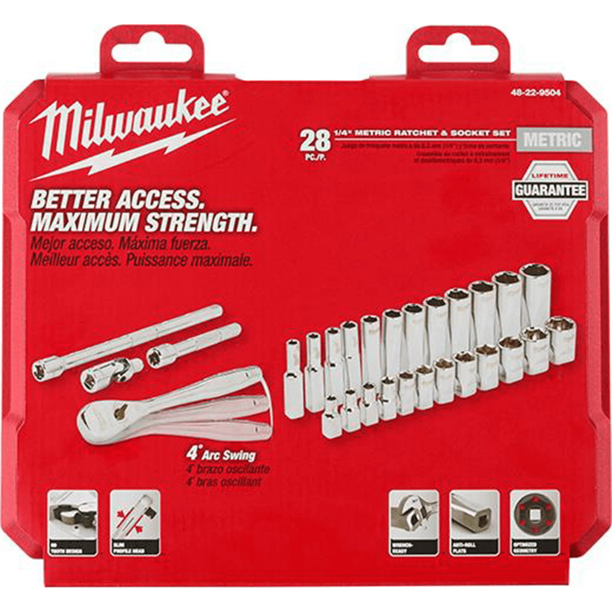 Milwaukee 1/4" Drive Metric Ratchet Socket Mechanics Tool Set (28-Pc) 48-22-9504