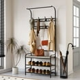 thumbnail image 1 of Cherish Coat Rack Shoe Bench with 3-Tier Storage Shelf and 8 Hooks, 3-in-1 Hall Tree Shoe Rack for Entryway, Grey, 1 of 8