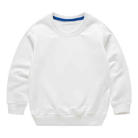 

Fimkaul Boys Girls Hoodies Sweatshirts Solid Color Long Sleeve Round Neck Pullover Threaded Neckline Sweatshirt Baby Clothes White