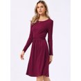 thumbnail image 4 of DARING DIVA Women's Knit Long Sleeve Crew Neck High Waist A-Line Dress XS Wine Red, 4 of 5