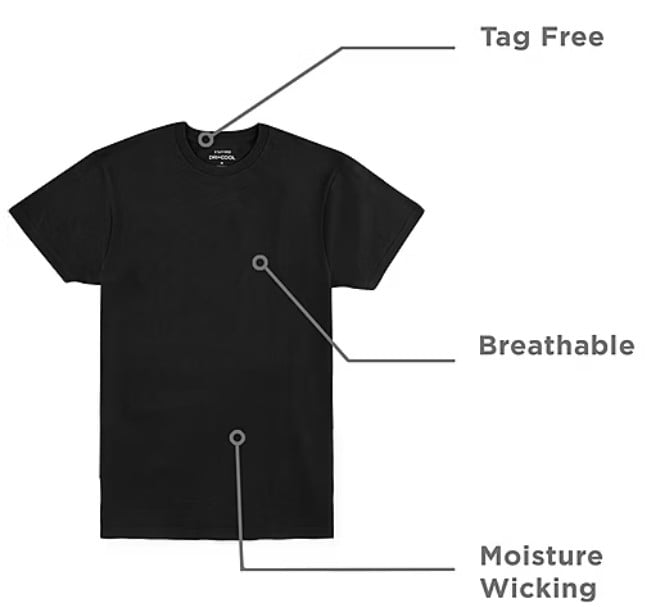 Stafford Dry + Cool Breathable Mesh Mens 4 Pack Short Sleeve Crew Neck Moisture Wicking T-Shirt Tall Black/Gray