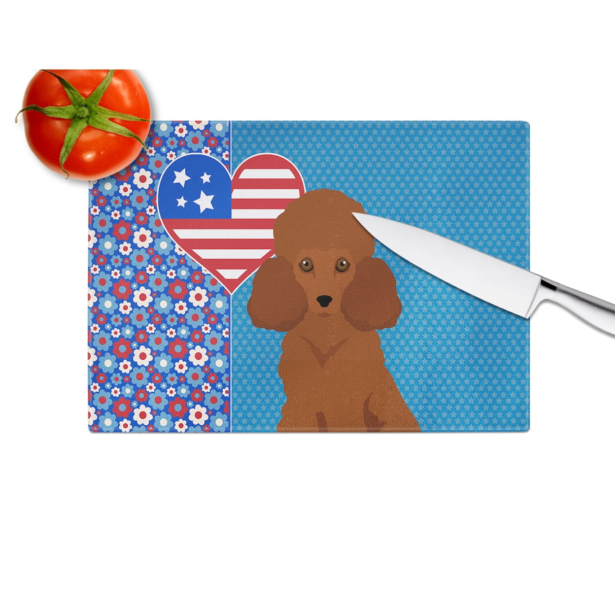 Toy Red Poodle Glass Cutting Board Large 12 in x 15 in