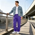 thumbnail image 7 of Hsovts Men's Loose Wide Leg Baggy Sweatpants Elastic Drawstring Waist Fleece Loungewear With Practical Side Pockets Purple XL, 7 of 7