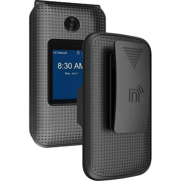 Case with Clip for ZTE Cymbal 2 Flip Phone, Nakedcellphone [Grid Texture] Slim Hard Cover and [Rotating/Ratchet] Belt Hip Holster for ZTE Cymbal U, Z2335CC, Telstra Flip 3, Z2335T, Z2335CA - Black