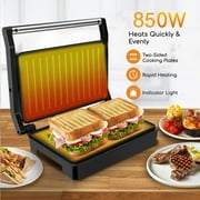 3-in-1 Electric Panini Press&Grill, Sandwich Maker,4 Slice Stainless Steel Panini Press Grill, Non-Stick Sandwich Press Maker with Removable Drip Tray for Any Thickness Sandwich, Burgers, Steak