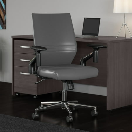 UPC: 0042976142100 | Bush Business Furniture Laguna Mid Back Leather Office Chair by Dark Gray Leather