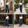 thumbnail image 4 of Jeans for Women, Elastic Waist Straight&nbsp;Leg Jeans with Side Pockets, Soft Stretchy Denim Pants for Dressy Casual Wear, Teacher Outfits | VerBelle,Dark Blue L, 4 of 9