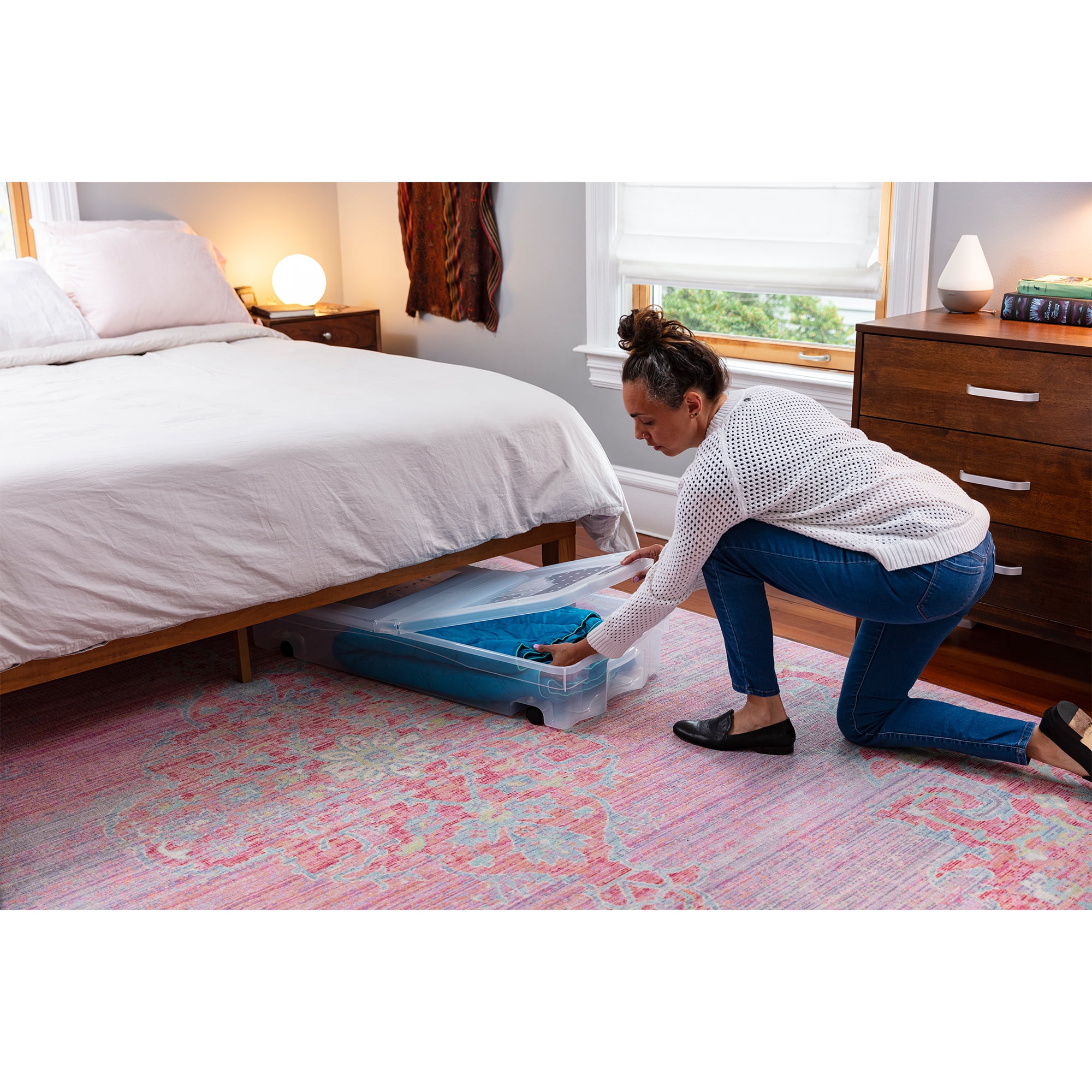 Rubbermaid 70 Qt Under Bed Wheeled Storage Boxes with Hinged Lids (2 Pack)