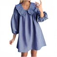 thumbnail image 2 of Vestido de Camisa en Cuadro para las Mujeres 3/4 Manga Puff Muñeca Collar Suelto Mini Vestido, Poliéster Spandex, 2 of 5