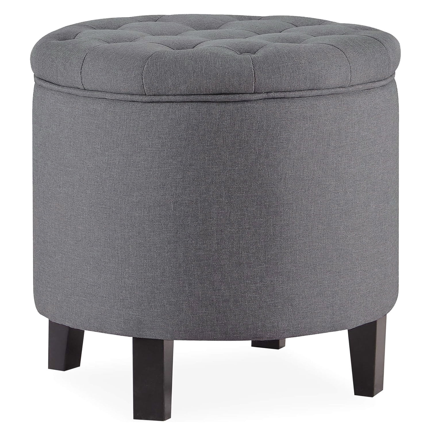 Belleze Nailhead Round Tufted Storage Ottoman Large Footrest Stool Lift Top, Gray