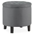 thumbnail image 2 of Belleze Nailhead Round Tufted Storage Ottoman Large Footrest Stool Lift Top, Gray, 2 of 6