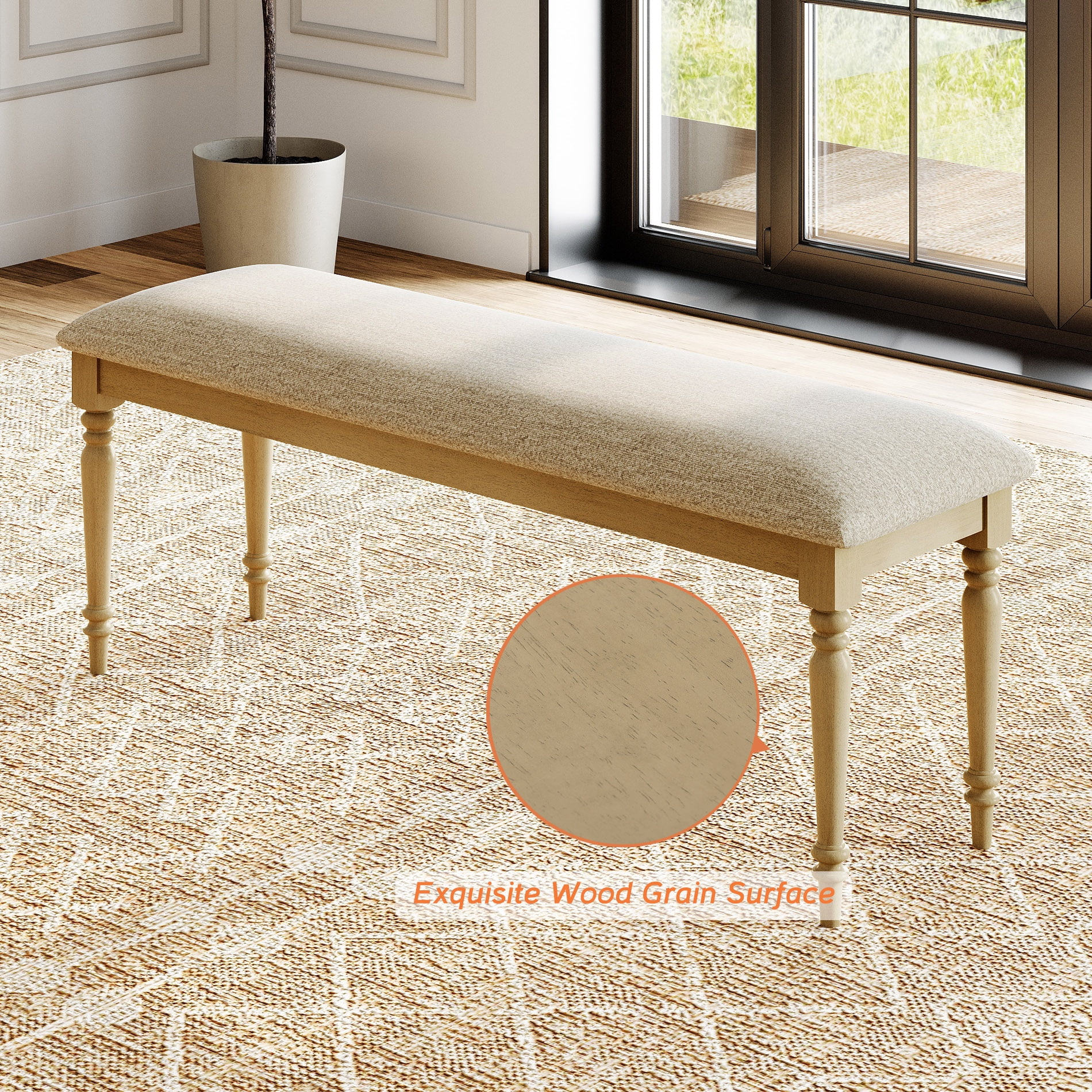End of Bed Bench for Bedroom, Upholstered Bench for Entryway, Oak, 52 Inch