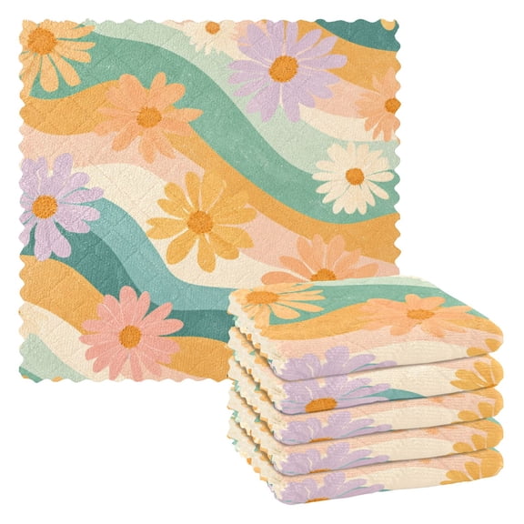 6 Pieces of Kitchen Towels 11x11Inch Kitchen Dish Cloths Kitchen Dish Towels Reuseable Cleaning Cloths Colorful Chrysanthemums Seamless