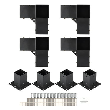 KFFKFF SSA4C4 4'' x 4'', 2mm Thick Carbon Steel Three-Way Pergola Brackets Black, 8 Pieces