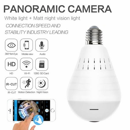 Light Bulb Camera WiFi Panoramic IP Security Surveillance System with IR Motion Detection, Night Vision, Two-Way Audio for Home,