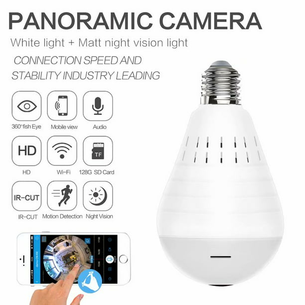 Meyella voor mij Monarchie Light Bulb Camera WiFi Panoramic IP Security Surveillance System with IR  Motion Detection, Night Vision, Two-Way Audio for Home, Office - Walmart.com