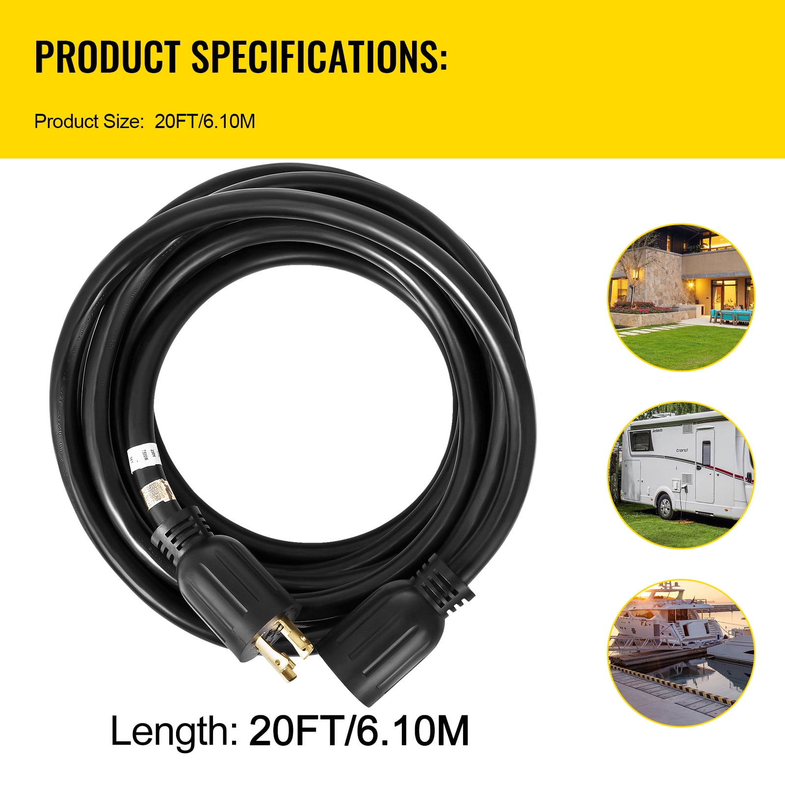 KFFKFF 30A 20-foot generator extension cord with twist-lock connector