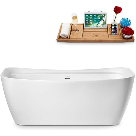 67" Streamline N1721PBR Soaking Freestanding Tub and Tray With Internal Drain in Polished Brass