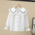 thumbnail image 2 of Girls Blouse Shirts Spring Fall Long Sleeve Button-Down Top Ruffle Collar,Color:Black,Size:3-4 Years, 2 of 3
