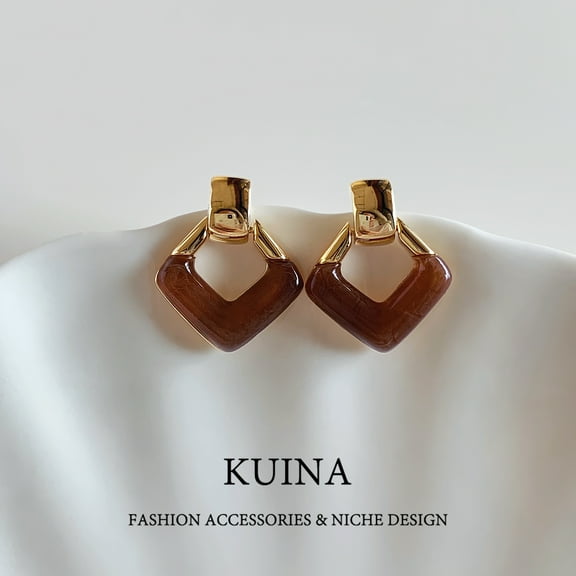 New color blocking geometric earrings earrings female French light luxury temperament giant good-looking earrings senior sense of ear jewelry