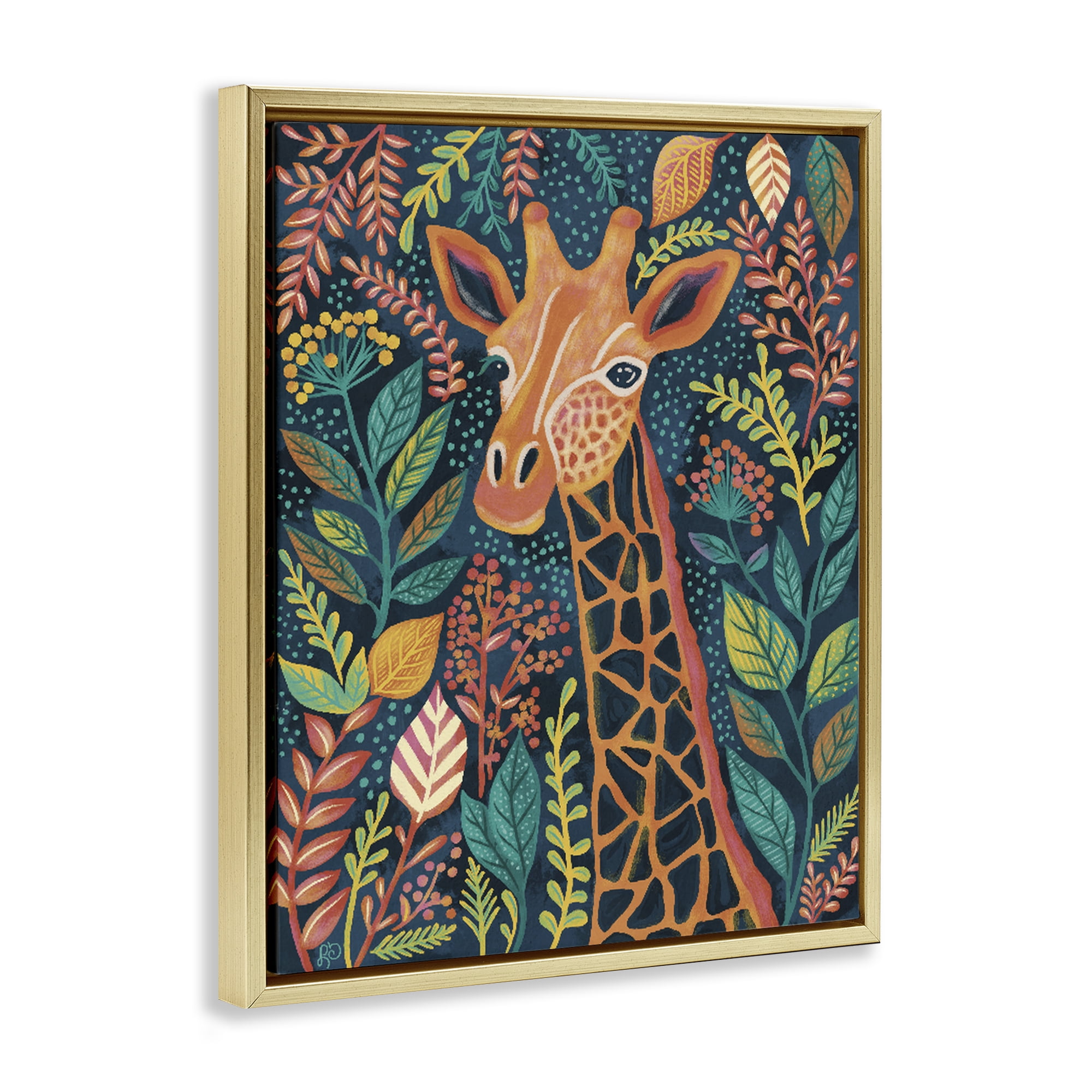 Stupell Industries Exotic Leaf Pattern Giraffe Gold Framed Floater Canvas Wall Art, design by Lisa R Dumm