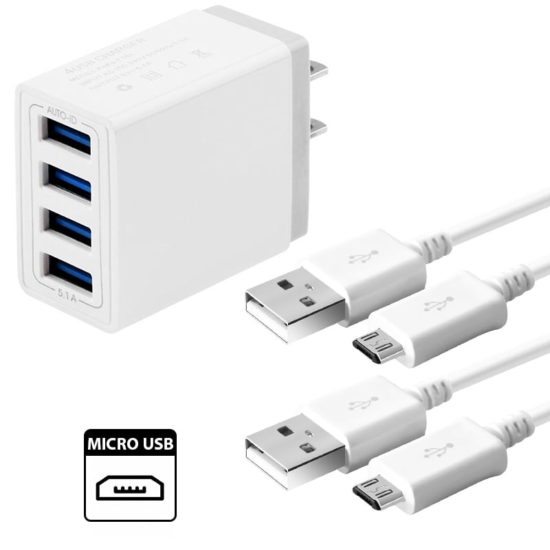 USB Wall Charger 2-Pack Micro USB Cable, Kit Charging Block USB Charger Cube Plug with Android Micro Cord Cable Compatible Samsung Galaxy S7 Edge A10 A6 M10 J7 J8 S6 S5 Note 4 5, LG, HTC, Moto,Android