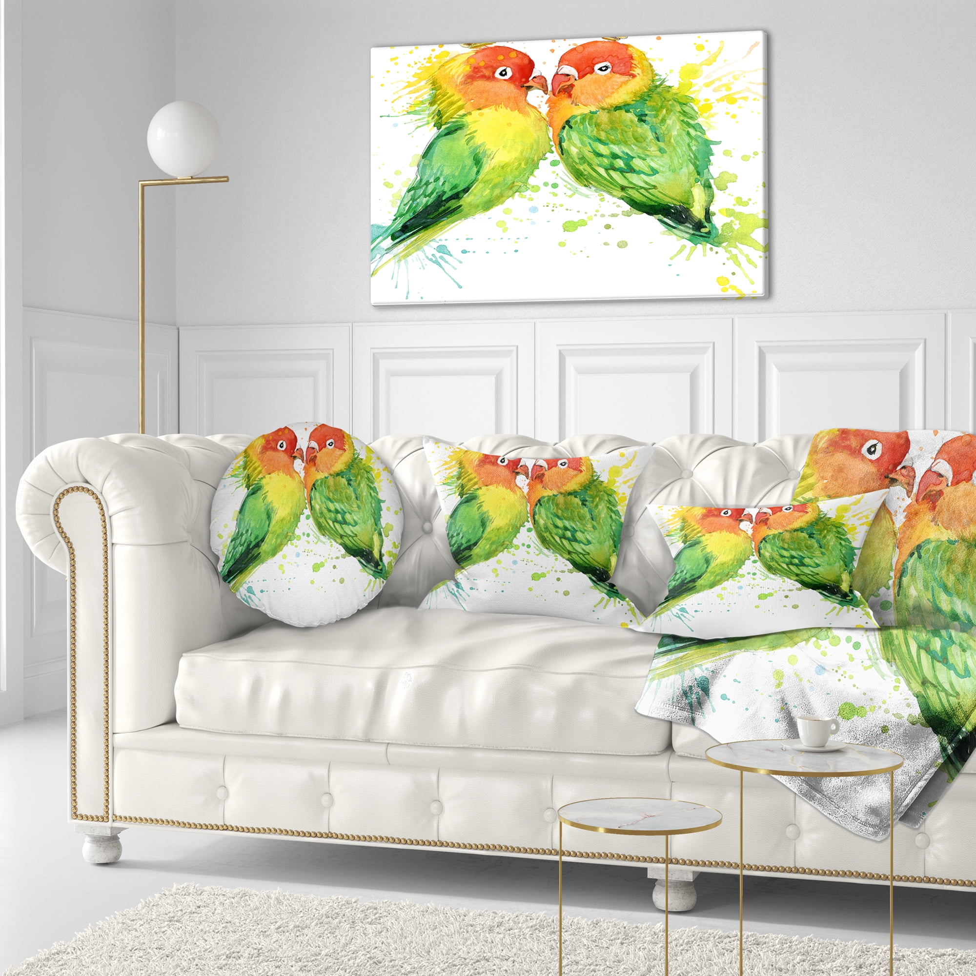 Designart Family Parrots - Watercolor Animal Throw Pillow - 12x20