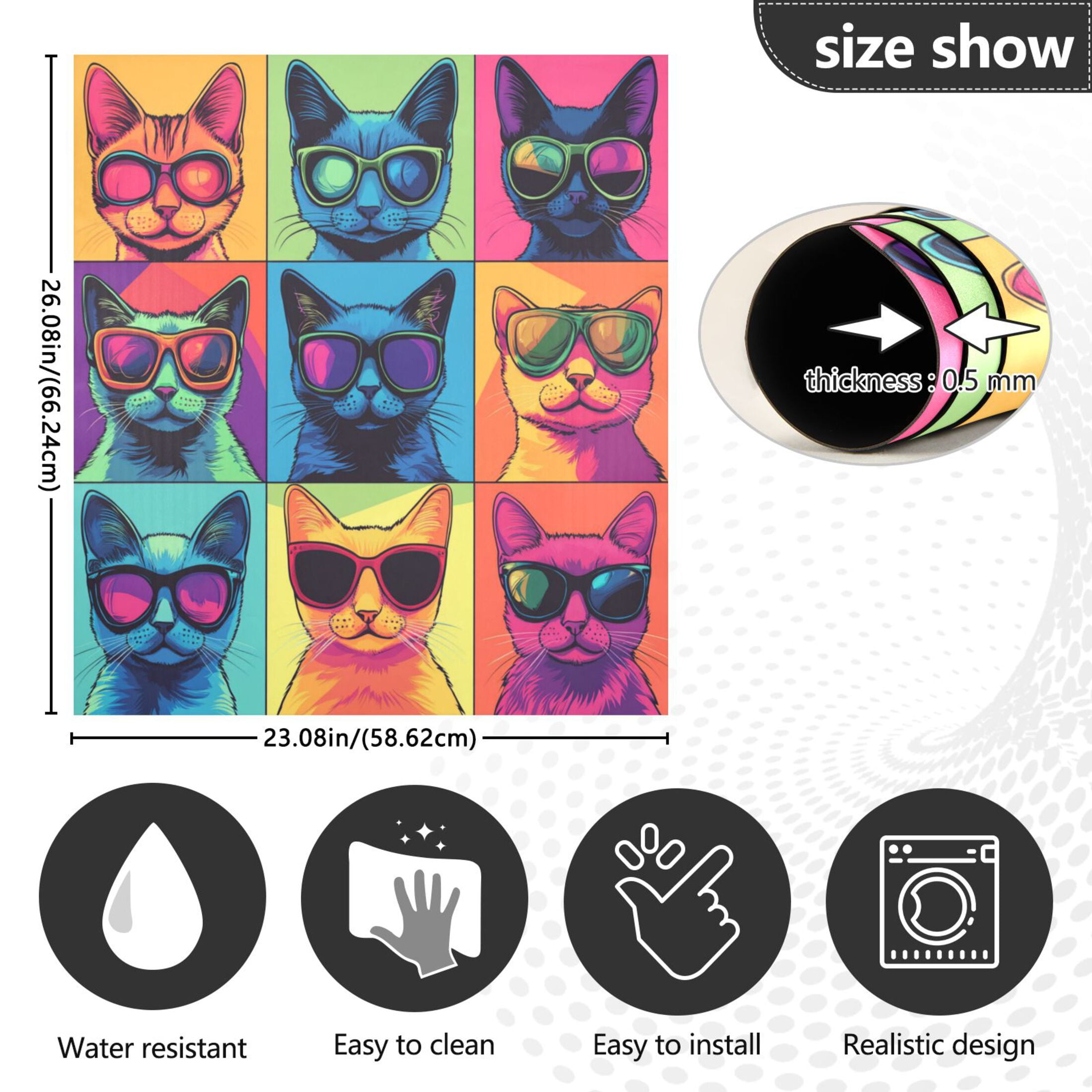 Dishwasher Magnetic Refrigerator Magnet Cover Sticker Home Decorative 23"x26" Colorful Cyberpunk Cats