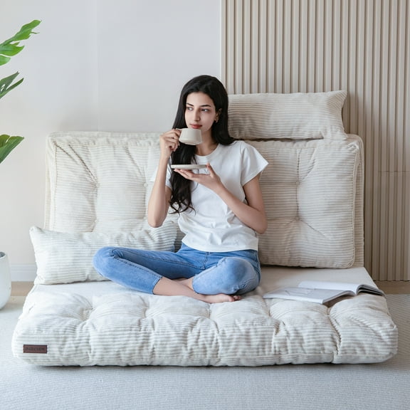 GOODONE Folding Sofa Bed with Pillow,Thickened and Extended Floor Sofa Bed,Floor Mattress Suitable for Adults,Suitable for Bedroom and Living Room,Beige,54x91 Inch