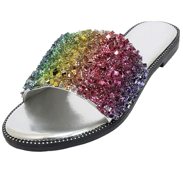 gold sparkle flat sandals