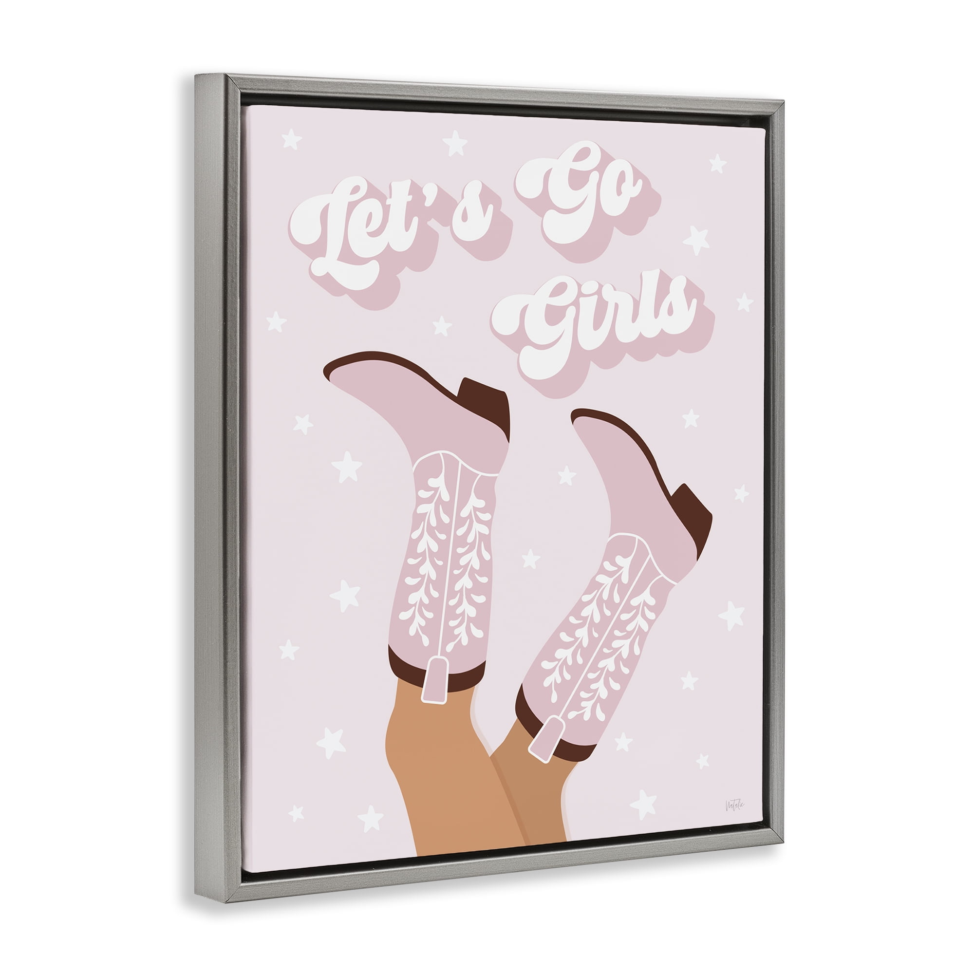 Stupell Industries Let's Go Pastel Cowgirls Fashion Painting Gray Floater Framed Canvas Art Print Wall Art, 25 x 31