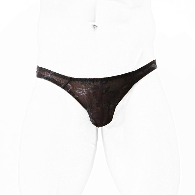 Tanga de encaje de una pieza para hombre, pantalones T, ropa interior sexy de cintura baja de seda de hielo