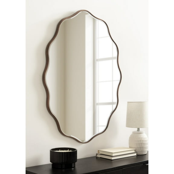 Kate and Laurel Viona Modern Scalloped Oval Mirror, 24 x 34, Bronze, Decorative Round Wall Mirror with Unique Rippled Edge for Use as Wavy Bathroom Decor